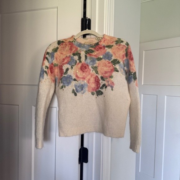 Sezane Mallory floral jumper sweater Crewneck pullover ivory - Picture 2 of 5